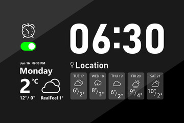 digital modern alarm clock interface with electronic digits. clock icon. vector illustration