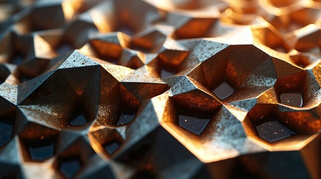 Dynamic Metallic Geometry: A Close-Up of Intricate Triangular and Polygonal Patterns