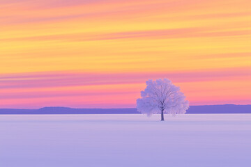 Wall Mural - A lone acacia tree in the middle of an endless savannah. Soft sunset light.