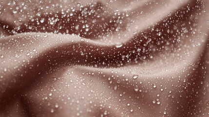 Poster - Delicate fabric showcases smooth, muted mocha hues adorned with sparkling droplets, capturing a moment of serene beauty and elegance