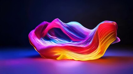 Poster - A sculpted, neon-colored fabric-like wave glowing against a dark background, creating a futuristic and surreal visual effect.