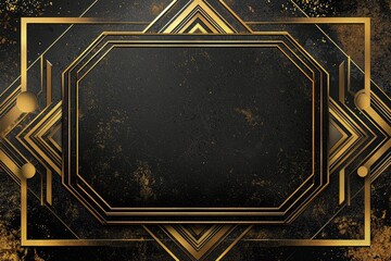 Wall Mural - Elegant Black and Gold Geometric Greeting Card Template with Metallic Foil Accents