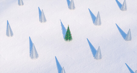 Aufkleber - 3d Christmas background with decorated Christmas tree on snow landscape. 3d rendering