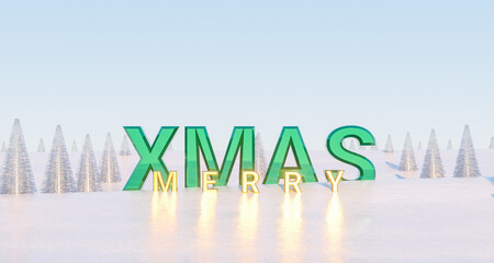 Aufkleber - 3d Christmas background with merry XMAS letters on snow landscape. 3d rendering