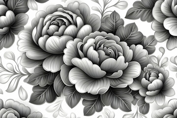 Wall Mural - Monotone Floral Illustration