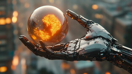 Poster - A robotic hand holds a glowing orb, symbolizing technology and innovation.