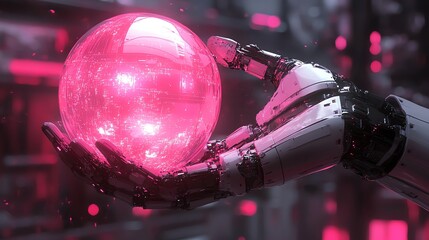 Aufkleber - A robotic hand holds a glowing pink orb, suggesting advanced technology and innovation.