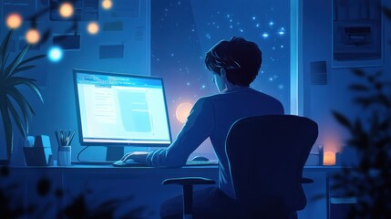 Poster - Night Work: A Digital Artist's Midnight Inspiration