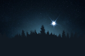 Wall Mural - the star shines over the manger of christmas of jesus christ. bethlehem illuminated by christ's chri