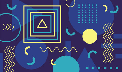 Poster - Vibrant geometric shapes and lines create a dynamic and modern abstract composition, ideal for backgrounds, posters, or digital designs with a retro 80s or 90s aesthetic