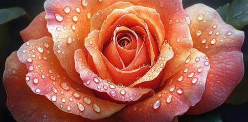 Poster - A close-up of a dew-kissed orange rose, showcasing its delicate petals and vibrant colors.