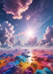 cloudy sky with vibrant colors and textured surfaces created by diffraction effects, diffraction pat