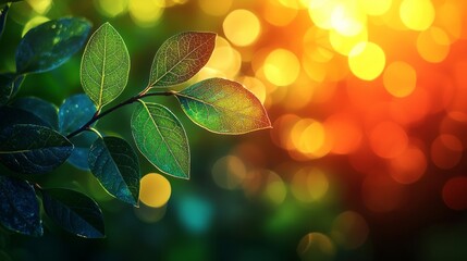 Poster - Delicate leaves glisten under warm light as colors blend beautifully in a tranquil garden at dusk, creating a peaceful atmosphere