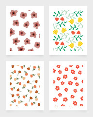 Fototapete - Abstract floral print illustration set featuring a creative collection of contemporary flower collages. Includes seamless patterns and poster designs with vintage, organic hand-drawn nature doodles. S
