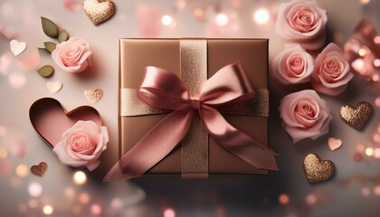 Wall Mural - gift box with rose petals