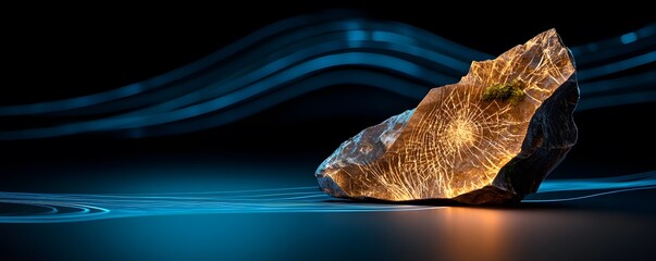 Wall Mural - Glowing Crackled Rock Abstract Background Energy Nature Technology