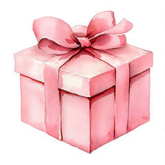 Wall Mural - watercolor gift box with pink bow, perfect for celebrations and special occasions. This charming design adds festive touch to any event