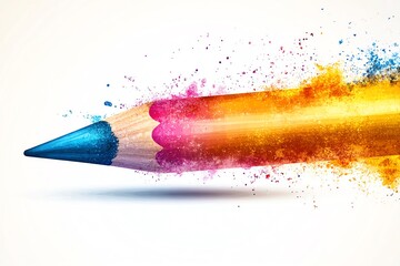 Poster - A colorful pencil releasing vibrant splashes of color, symbolizing creativity and art.