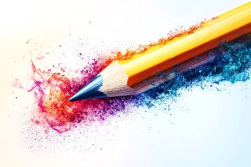 Poster - A colorful pencil creating an explosion of vibrant colors, symbolizing creativity and imagination.