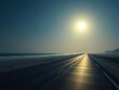 © chaiwat - A deserted beach road stretches along the shoreline under the bright light of a full moon, full moon, nighttime