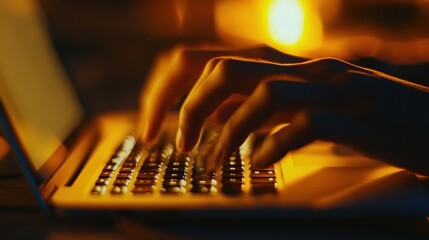 Poster - night typing: illuminated keys, golden hues