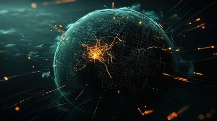 Aufkleber - Futuristic Digital Globe with Light Trails Representing Connectivity and Globalization in Dark Environment for Technology and Network Themes
