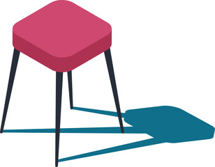 Poster - Pink stool featuring sleek black legs, casting a striking teal shadow against a crisp white background, highlighting a simple and modern furniture design perfect for minimalist interiors