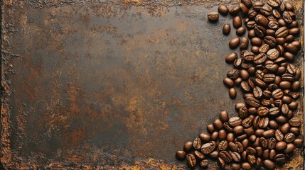 Wall Mural - Dark Coffee Beans on Rustic Metal Background