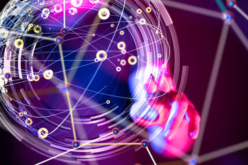 Fototapete - Global network. Blockchain. 3D illustration. Neural networks and artificial intelligence. Abstract