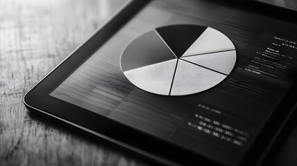 Aufkleber - A digital tablet displaying a segmented pie chart in monochromatic tones with subtle gradients.