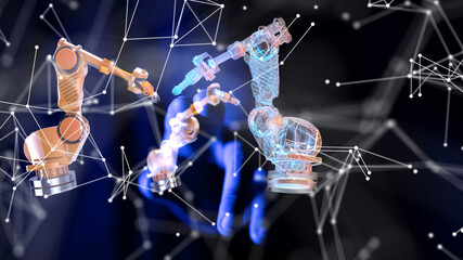 Poster - Neural network 3D illustration. Big data and cybersecurity