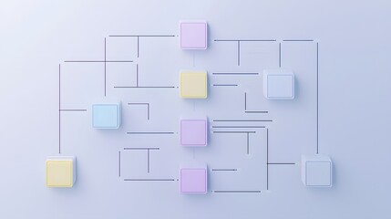 Aufkleber - A simple flowchart with fine lines and soft color accents, showing a clean classification system.