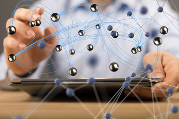 Aufkleber - Abstract network of physical devices on the Internet using a network connection with statistics numbers 3d illustration