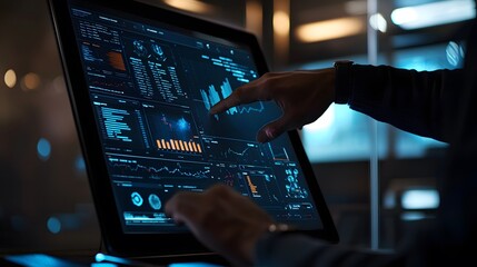 Poster - A professional discussing classification strategies with a digital chart on a sleek monitor.