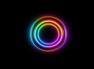 Aufkleber - Vibrant rainbow neon rings glow brightly against a stark black background.  The concentric circles create a captivating, circular light display.