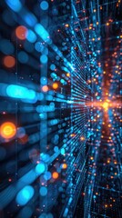 Poster - Abstract digital data stream, glowing lines and particles. (1)
