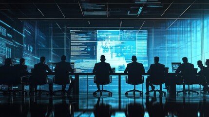 Poster - Cybersecurity Team Analyzing Data on Large Screens