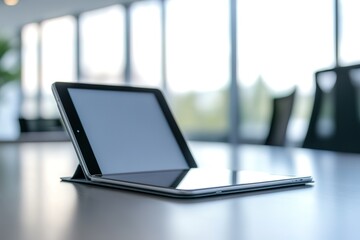 Poster - A tablet is sitting on a table with a view of the outside