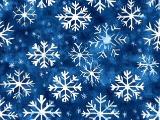 Poster - Large Stylized Watercolor Pattern of Snowflakes on a Blue Background Ideal for Holiday and Winter-Themed Designs