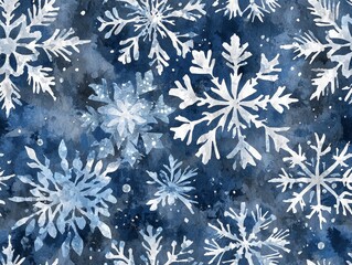 Poster - Elegant Watercolor Snowflakes on Soft Blue Background for Holiday and Winter Theme Decorations