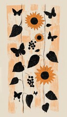 Poster - Abstract Vertical Design Featuring Sunflowers and Butterflies in a Modern Artistic Style