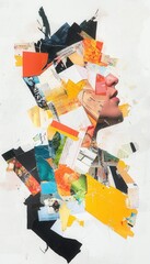 Poster - Eclectic Vertical Collage Art Featuring Colorful Magazine Cutouts Depicting a Profile Silhouette