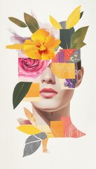 Poster - Artistic Vertical Collage Featuring Geometric Shapes and Floral Elements Intertwined with a Human Face