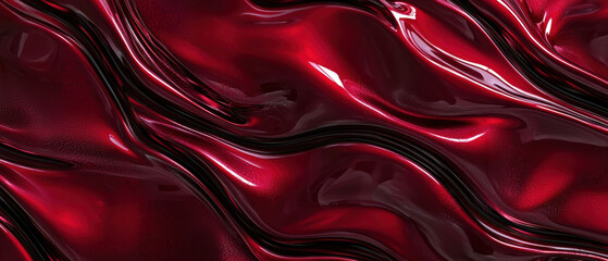 Poster - stunning high resolution image of flowing red fabric, showcasing smooth, glossy textures and dynamic waves that evoke sense of elegance and depth