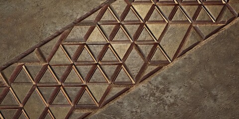 Aufkleber - A brown and tan tile floor with a pattern of triangles