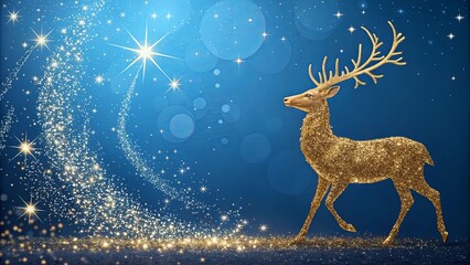 Poster - A gold deer is walking through a starry sky