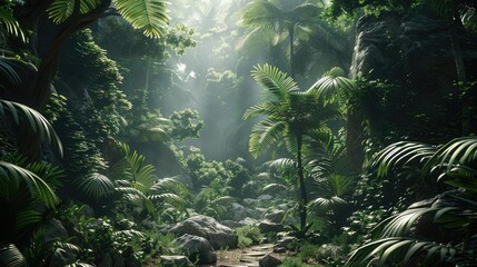 Poster - A jungle environment with space with center.