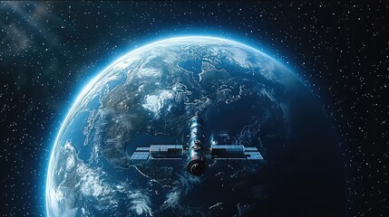 Poster - A space station orbiting the Earth, with a blue Earth in the background and the surrounding space.