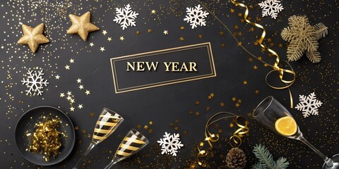 Poster - A black background with gold stars and snowflakes