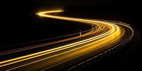 Poster - A long road with a bright yellow line
